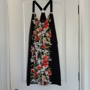 WHBM lined black floral strap dress
